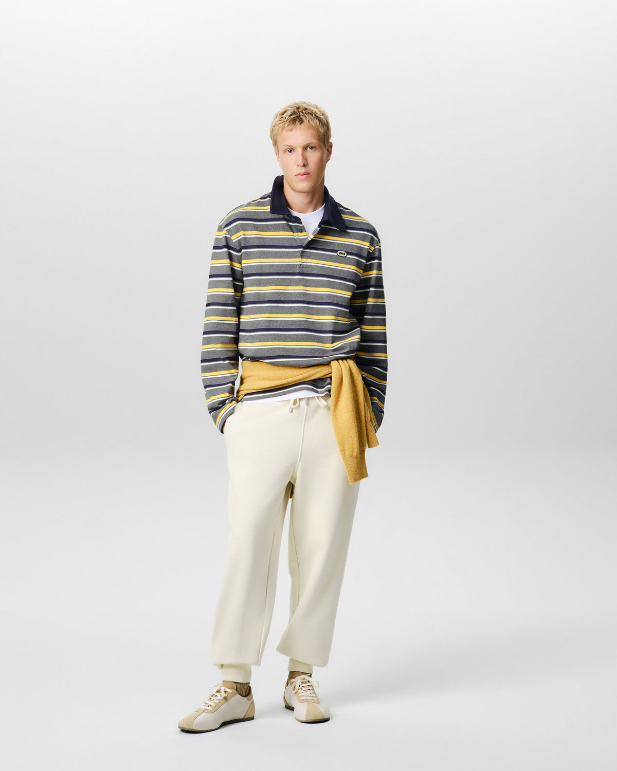 Grey striped cotton polo with Ami patch - 3