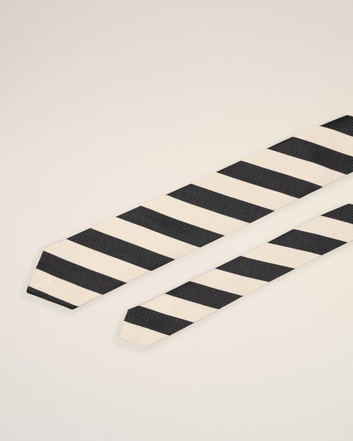 Black striped cotton and silk tie - Man - 3 - AMI Paris - Ami Paris