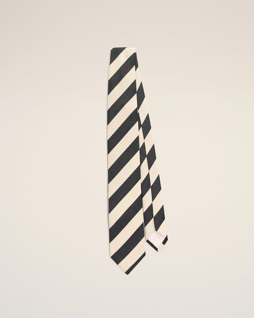 Black striped cotton and silk tie - 1 - Ami Paris