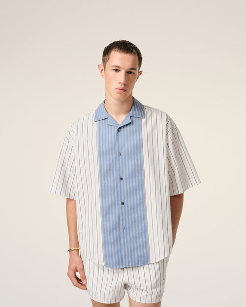 White And Blue Cotton Short Sleeve Boxy Shirt - 3 - Ami Paris