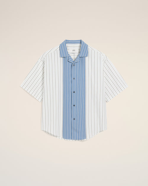 White And Blue Cotton Short Sleeve Boxy Shirt - 2 - Ami Paris