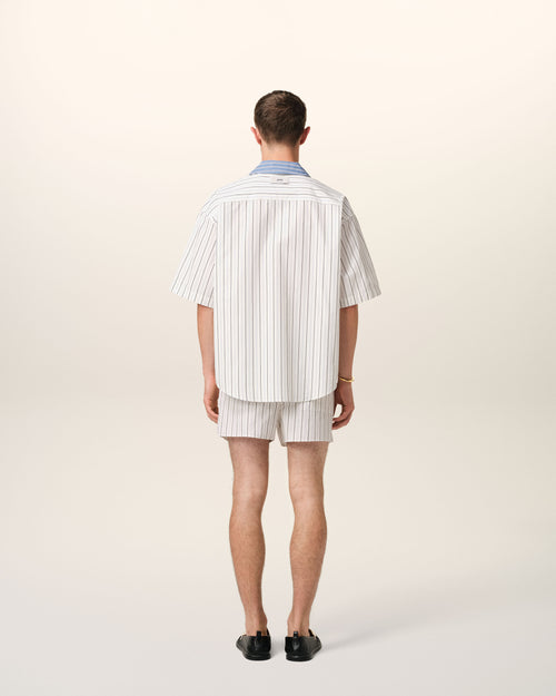 White And Blue Cotton Short Sleeve Boxy Shirt - 5 - Ami Paris