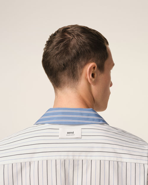 White And Blue Cotton Short Sleeve Boxy Shirt - 4 - Ami Paris