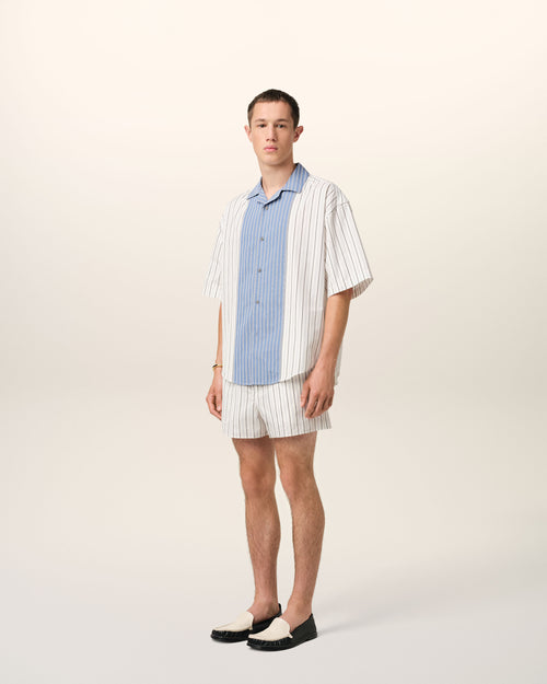 White And Blue Cotton Short Sleeve Boxy Shirt - 6 - Ami Paris