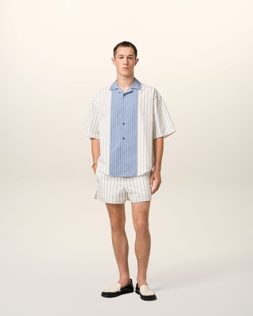 White And Blue Cotton Short Sleeve Boxy Shirt - 1 - Ami Paris