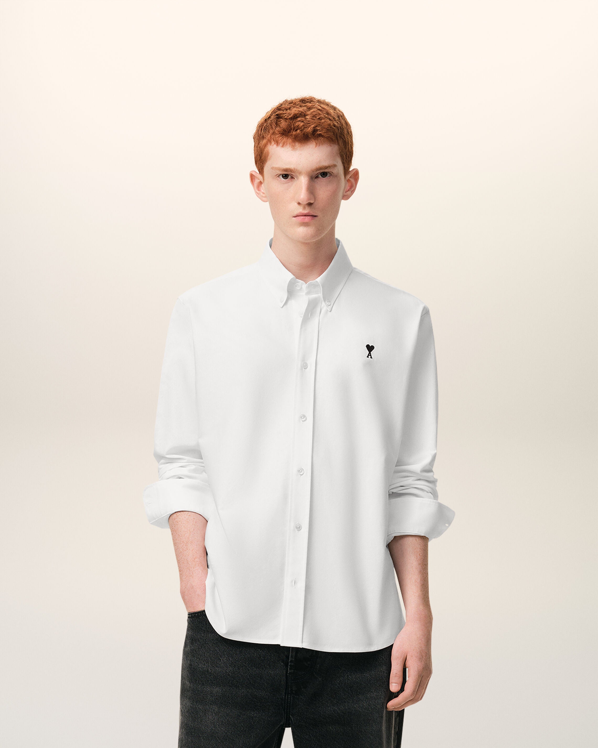 WHITE/BLUE NOTE Boxy Fit Shirt | AMI PARIS