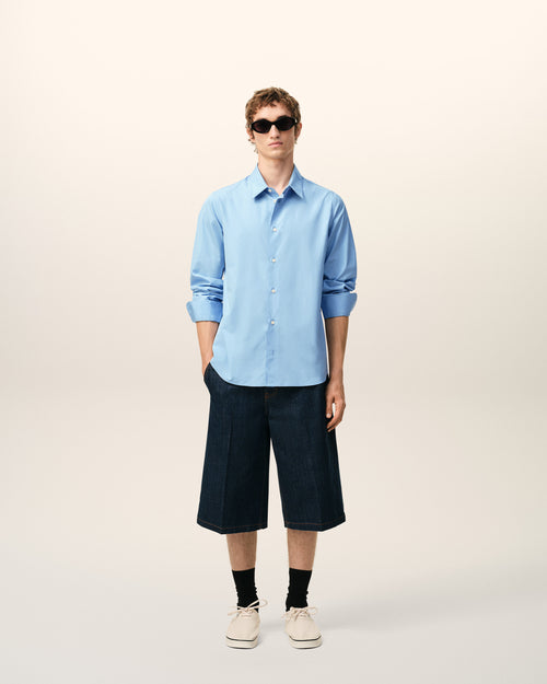 Blue Cotton Tailor Embroidered Ami De Coeur Shirt - 1 - Ami Paris