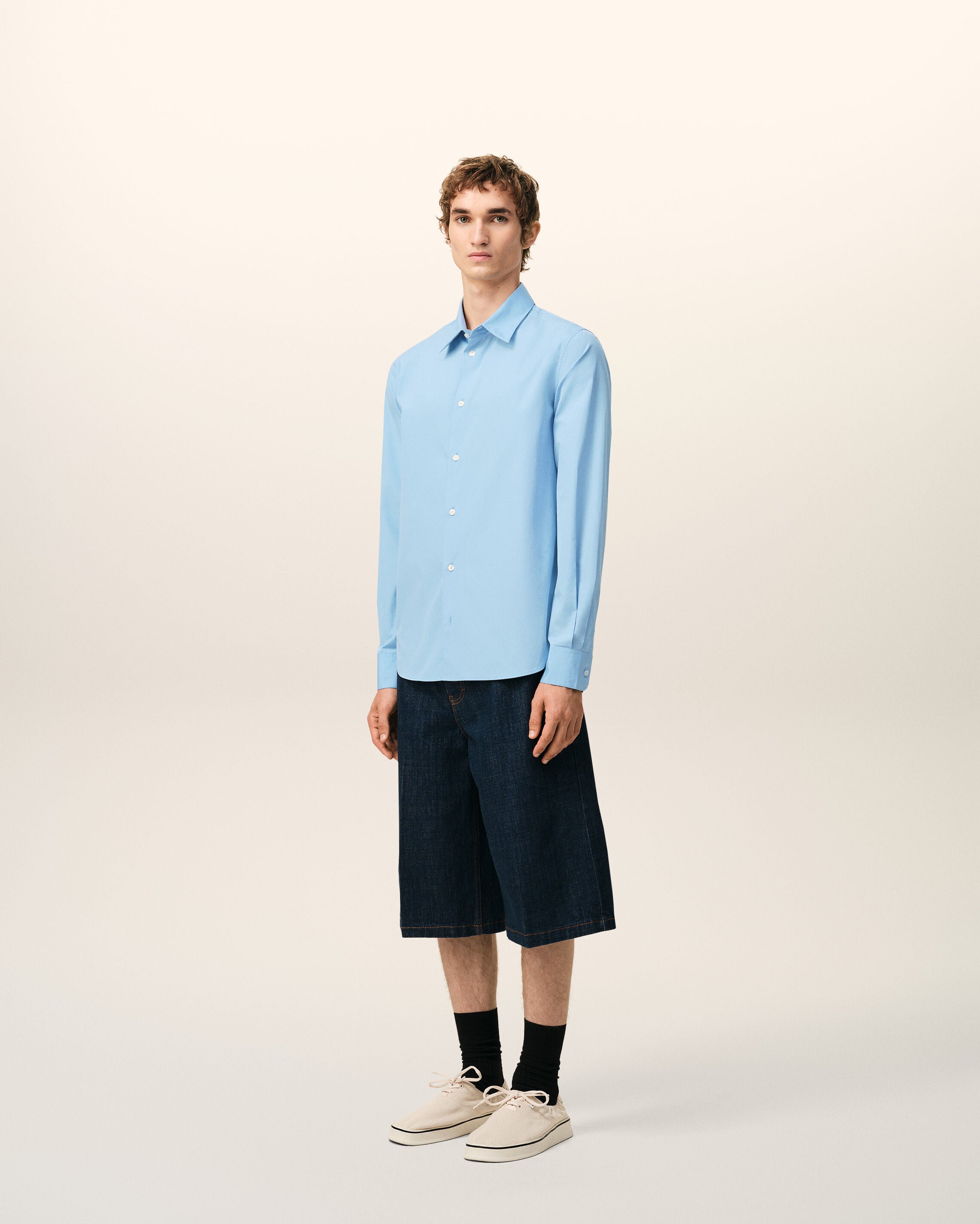 Camisa sastre con bordado Ami de Cœur de algodón azul - 6