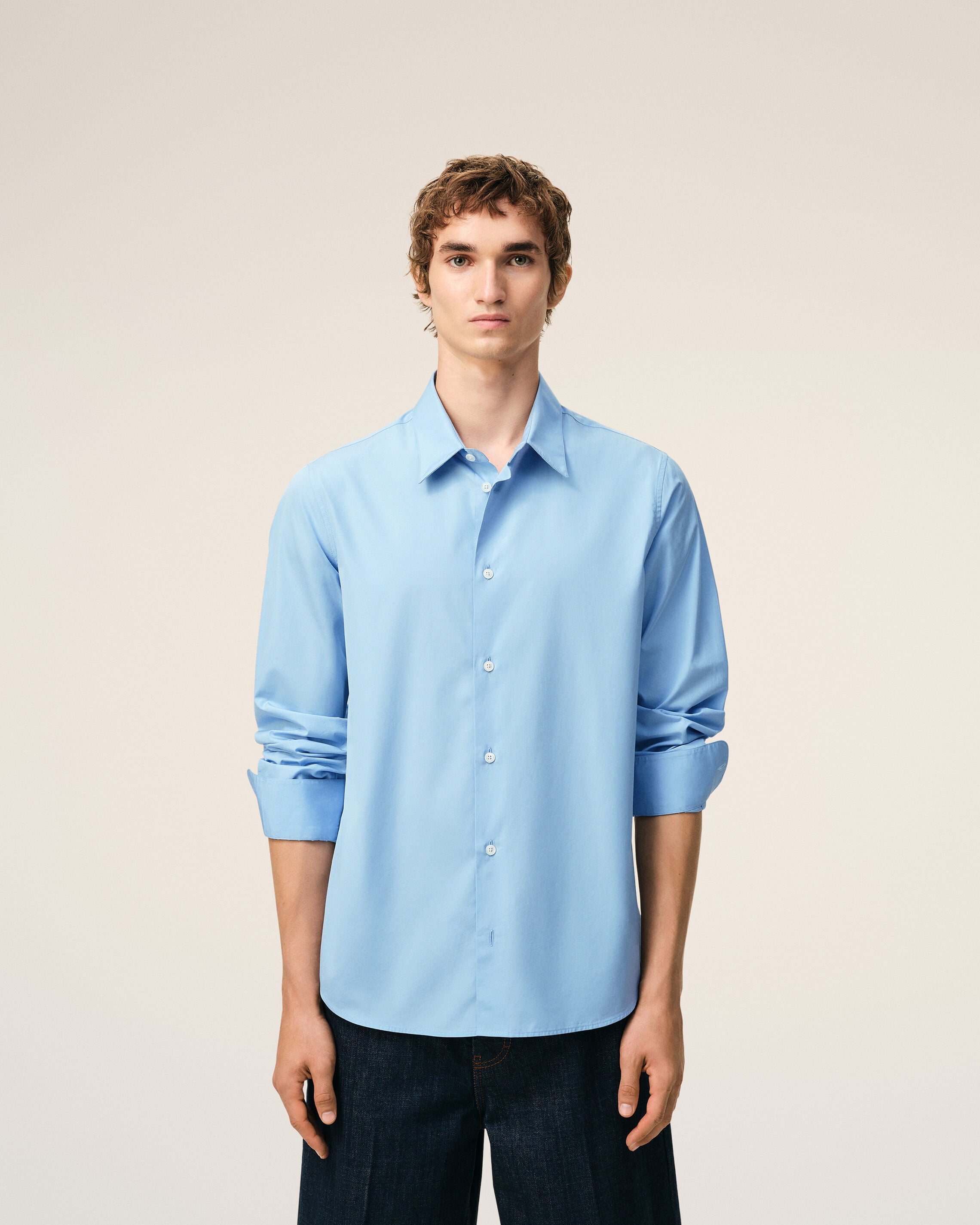 Camisa sastre con bordado Ami de Cœur de algodón azul - 3