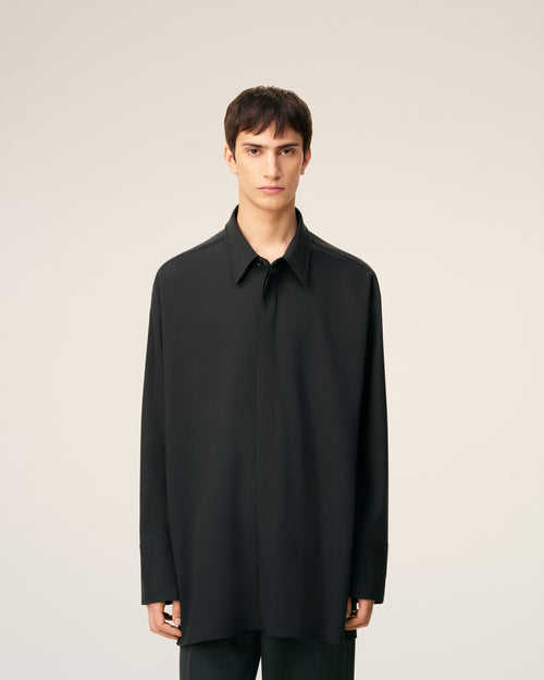 Black Wool Long Oversized Shirt - 3 - Ami Paris