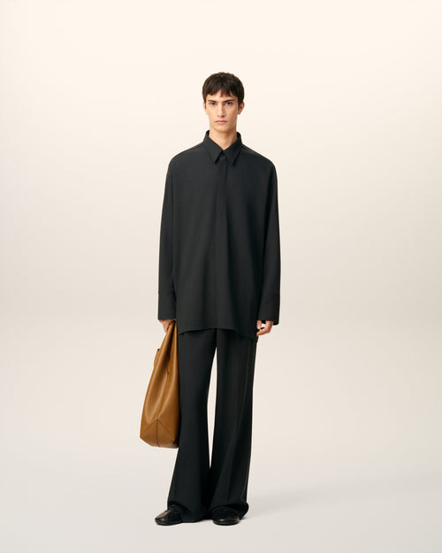 Black Wool Long Oversized Shirt - 1 - Ami Paris