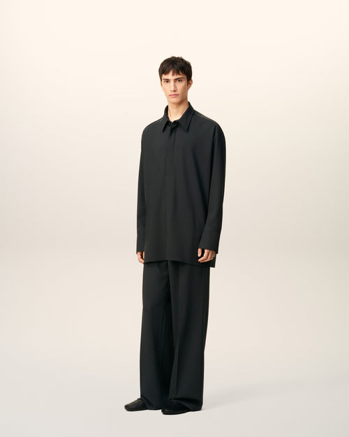 Chemise Noire Longue Oversize En Laine - 6 - Ami Paris