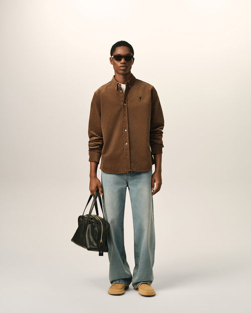 Brown corduroy shirt with Ami de Coeur - Man - 3 - AMI Paris - Ami Paris