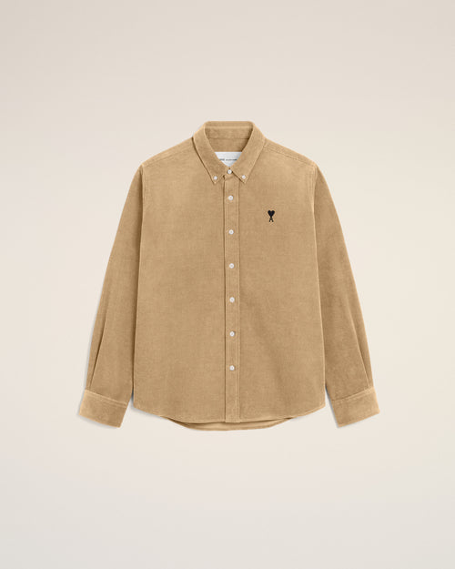 Beige corduroy shirt with Ami de Coeur - 1 - Ami Paris