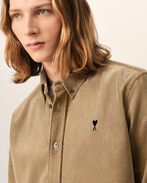 Beige corduroy shirt with Ami de Coeur - Man - 4 - AMI Paris - Ami Paris