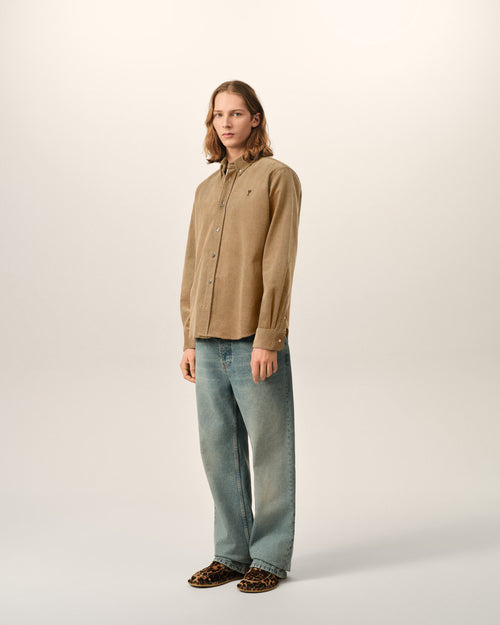Beige corduroy shirt with Ami de Coeur - Man - 6 - AMI Paris - Ami Paris
