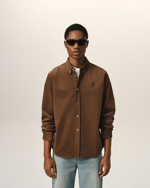 Brown corduroy shirt with Ami de Coeur - 2 - Ami Paris