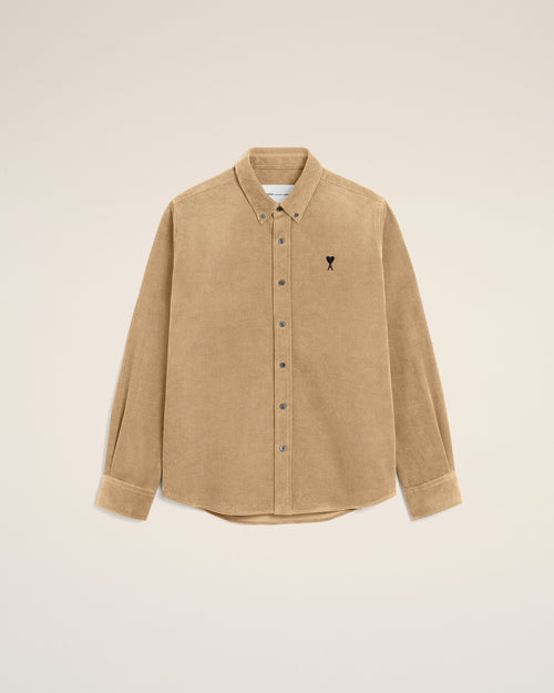 Beige corduroy shirt with Ami de Coeur - Man - 1 - AMI Paris - Ami Paris