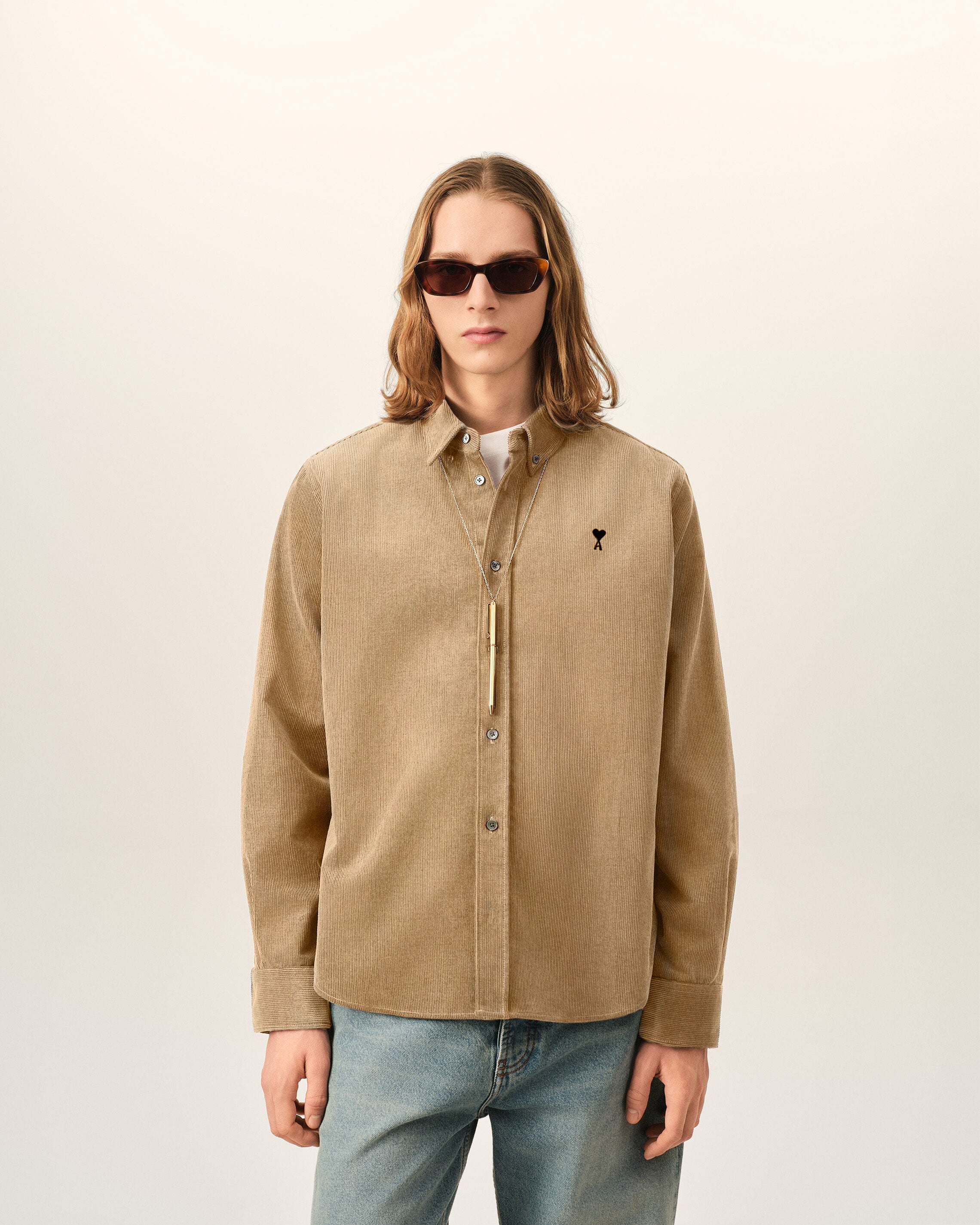 Beige corduroy shirt with Ami de Coeur - 2