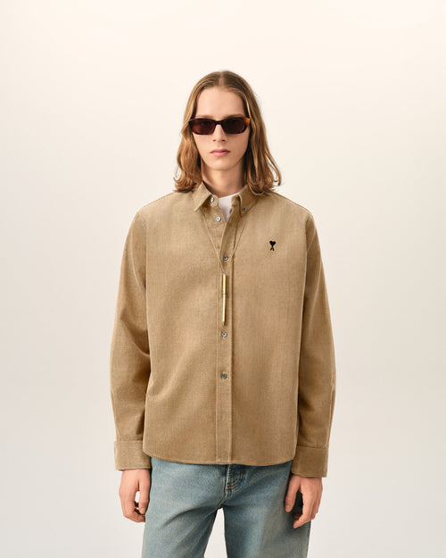 Beige corduroy shirt with Ami de Coeur - Man - 2 - AMI Paris - Ami Paris