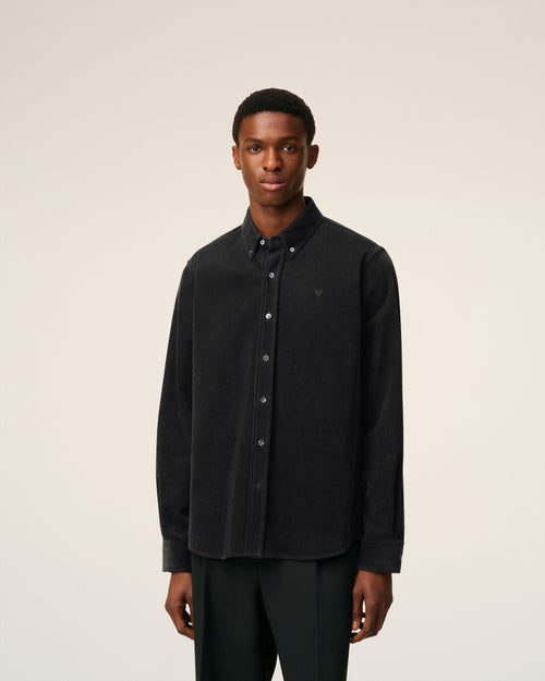Chemise Noire Col Boutonné Ami De Coeur En Coton - 3 - Ami Paris