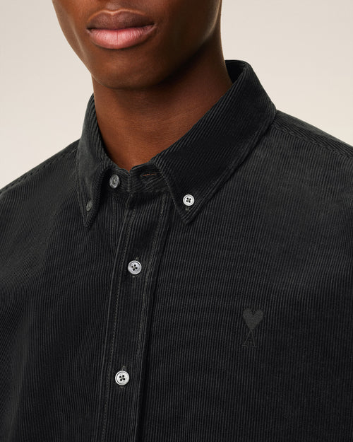 Chemise Noire Col Boutonné Ami De Coeur En Coton - 4 - Ami Paris