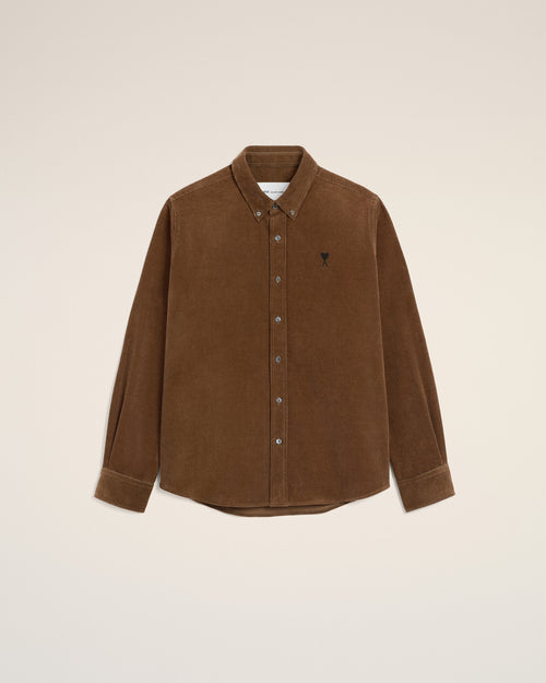 Brown corduroy shirt with Ami de Coeur - CHOCOLATE BROWN - Ami Paris