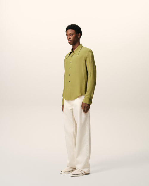Green Blended Silk Sharp Collar Adjusted Shirt - Man - 6 - AMI Paris - Ami Paris