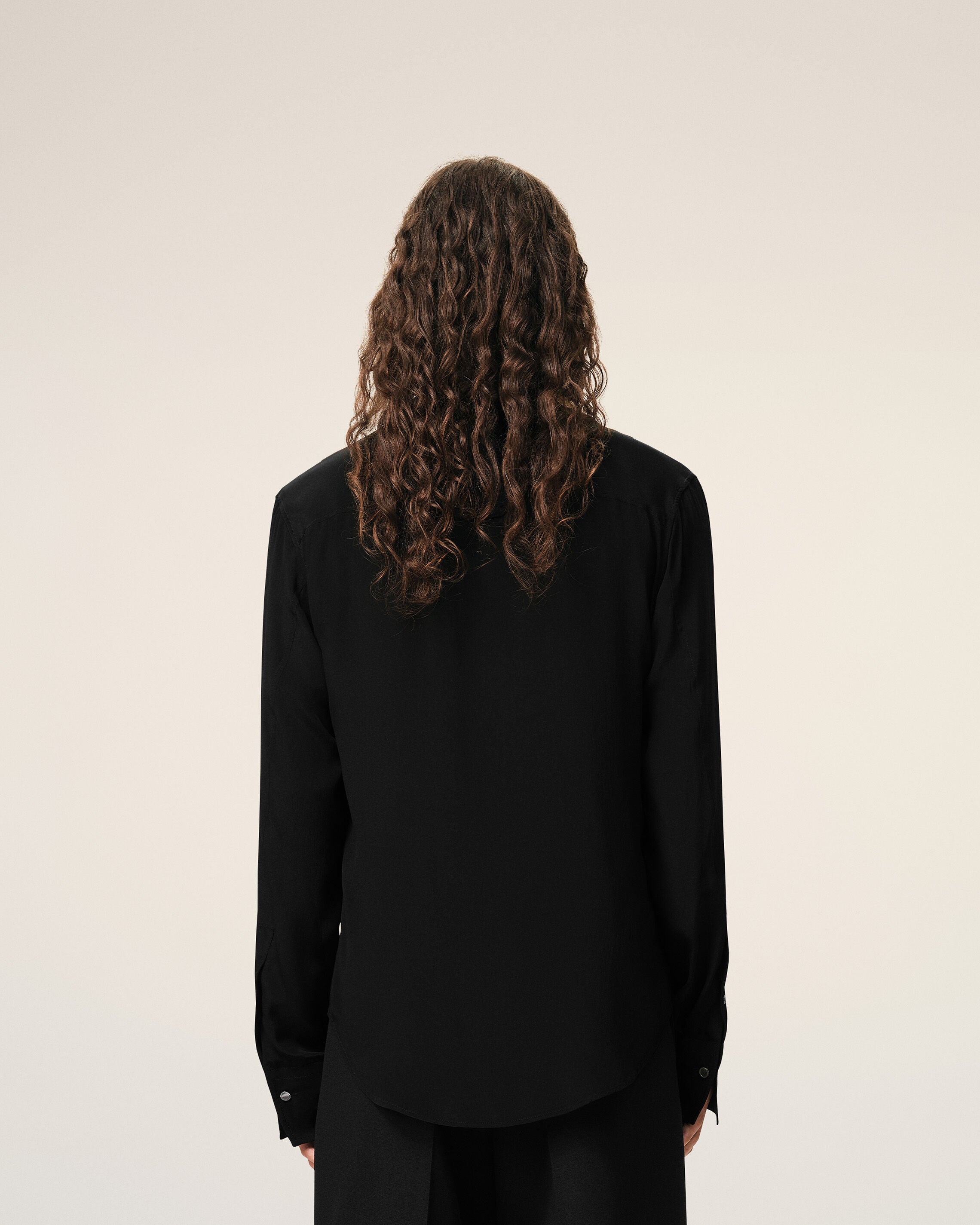 Black Blended Silk Sharp Collar Adjusted Shirt - 5