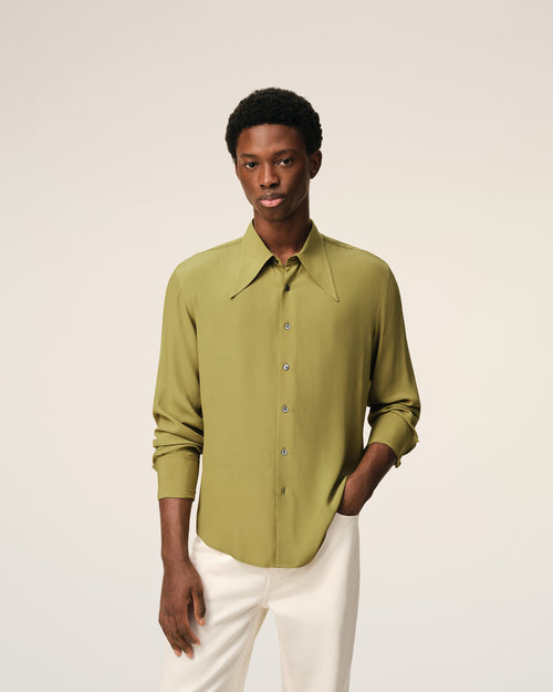 Green Blended Silk Sharp Collar Adjusted Shirt - Man - 3 - AMI Paris - Ami Paris