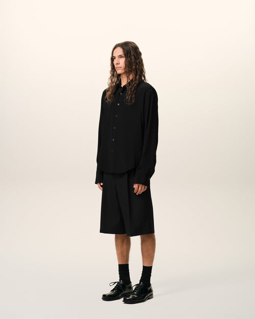 Black Blended Silk Sharp Collar Adjusted Shirt - Man - 6 - AMI Paris - Ami Paris