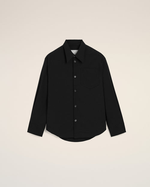 Chemise Ajustée Noire Col En Pointe en Soie Mélangée - 2 - Ami Paris