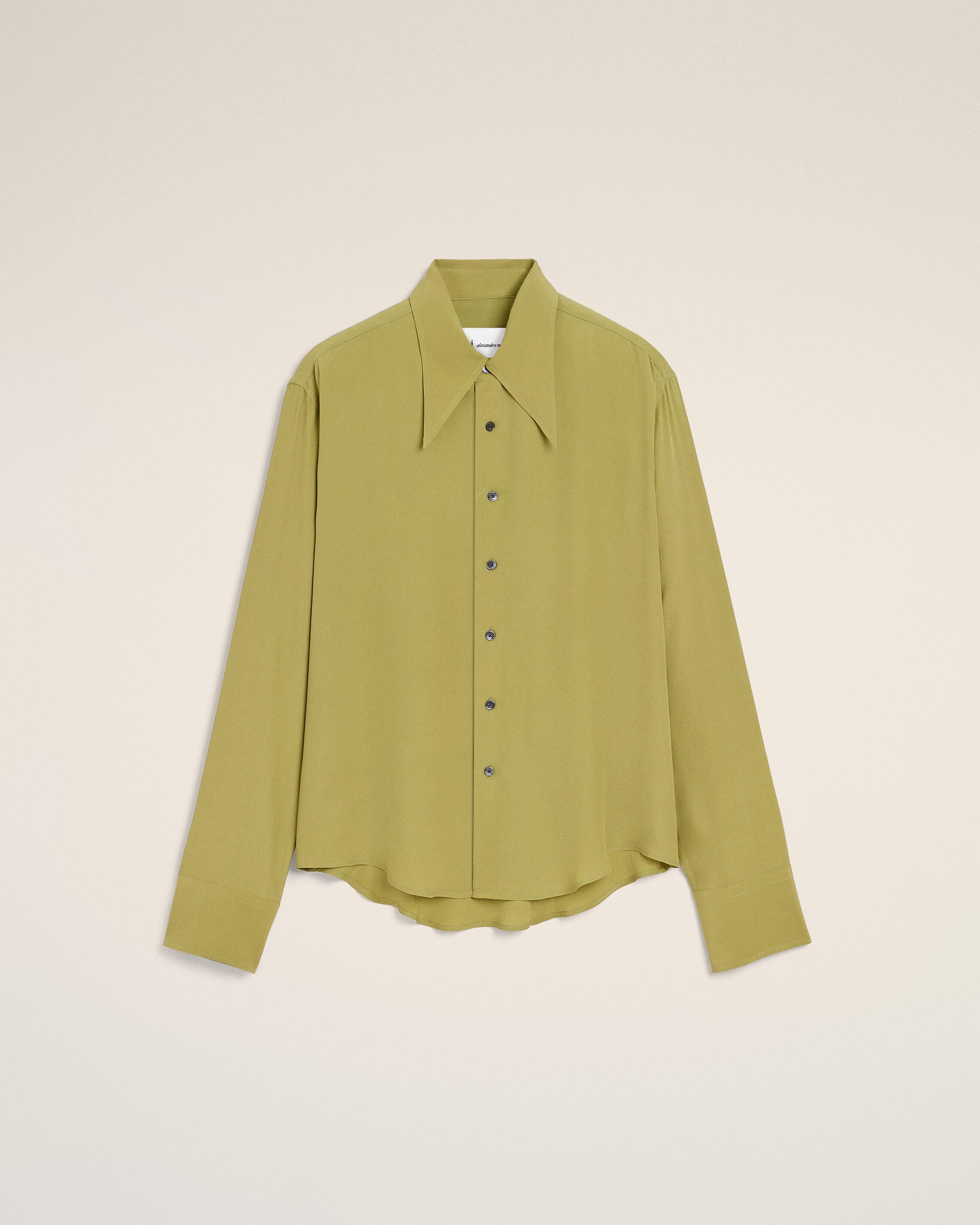 Green Blended Silk Sharp Collar Adjusted Shirt - 1