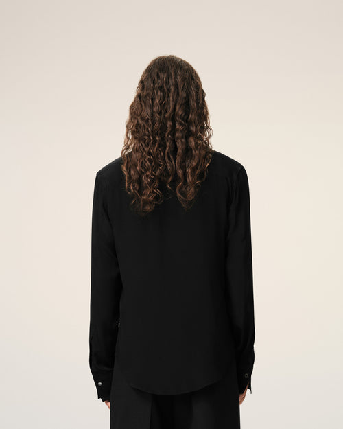 Black Blended Silk Sharp Collar Adjusted Shirt - Man - 5 - AMI Paris - Ami Paris