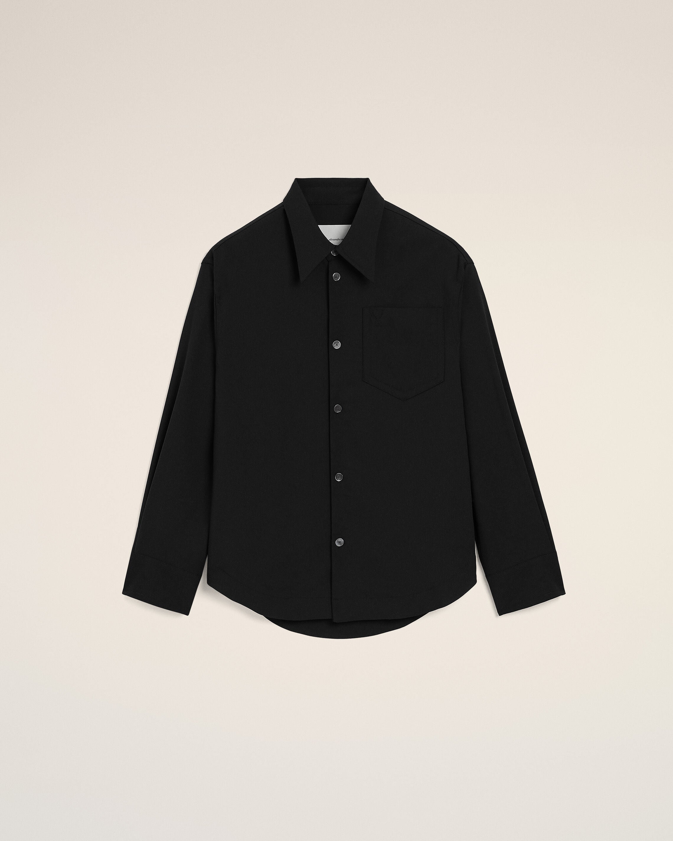 Black Blended Silk Sharp Collar Adjusted Shirt - 1