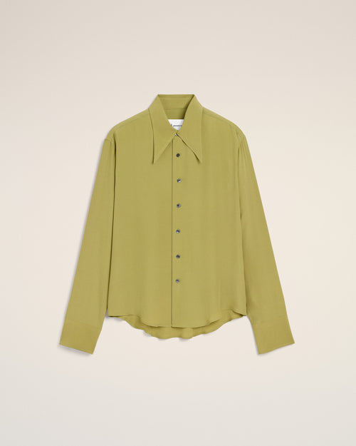 Chemise Ajustée Verte Col En Pointe en Soie Mélangée - 2 - Ami Paris