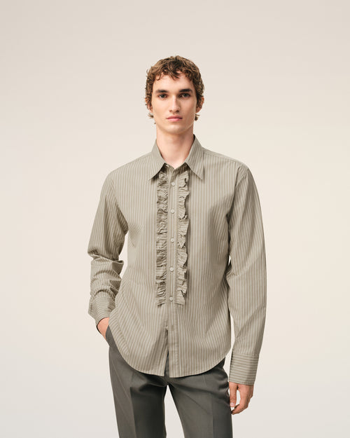 Chemise Jabot Beige Ajustée Manches Longues en Coton - Homme - 3 - AMI Paris - Ami Paris
