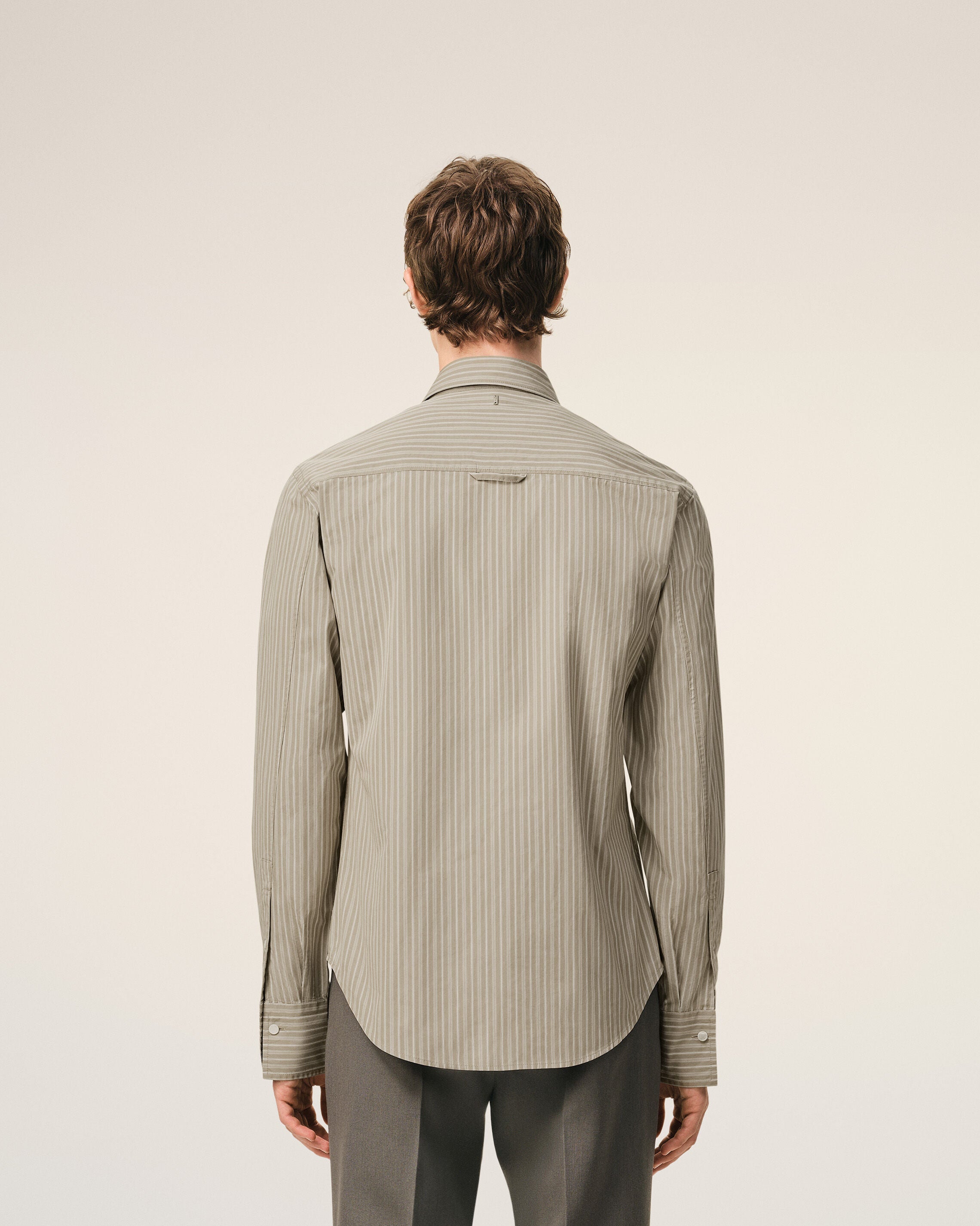 Chemise Jabot Beige Ajustée Manches Longues en Coton - 5