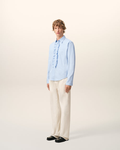 Blue Cotton Long Sleeve Ruffled Adjusted Shirt - 6 - Ami Paris