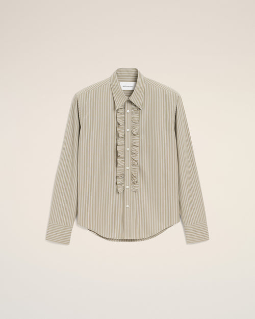 Chemise Jabot Beige Ajustée Manches Longues en Coton - 2 - Ami Paris