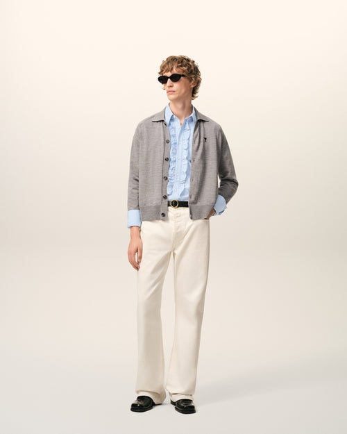 Blue Cotton Long Sleeve Ruffled Adjusted Shirt - 2 - Ami Paris