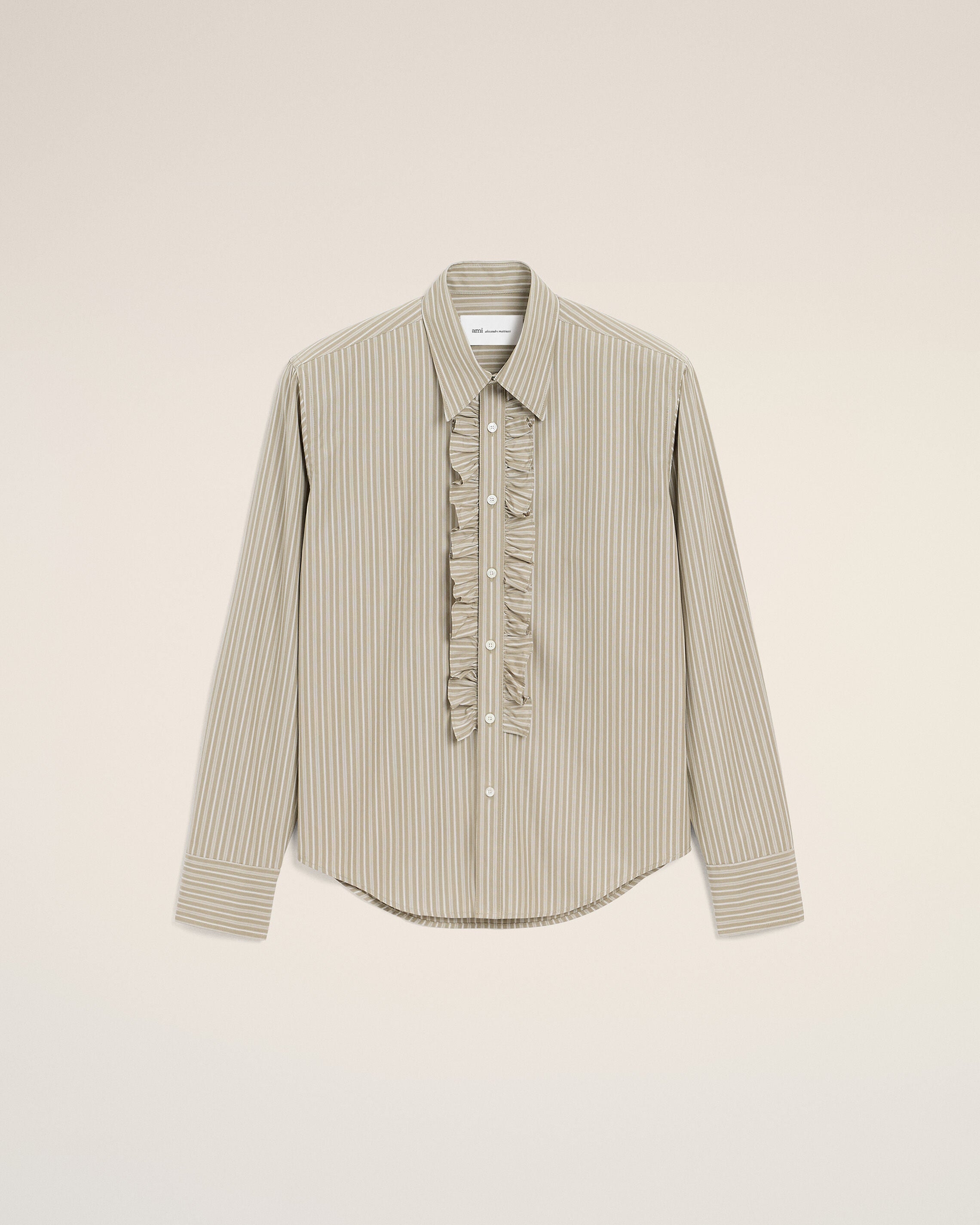 Chemise Jabot Beige Ajustée Manches Longues en Coton - 1