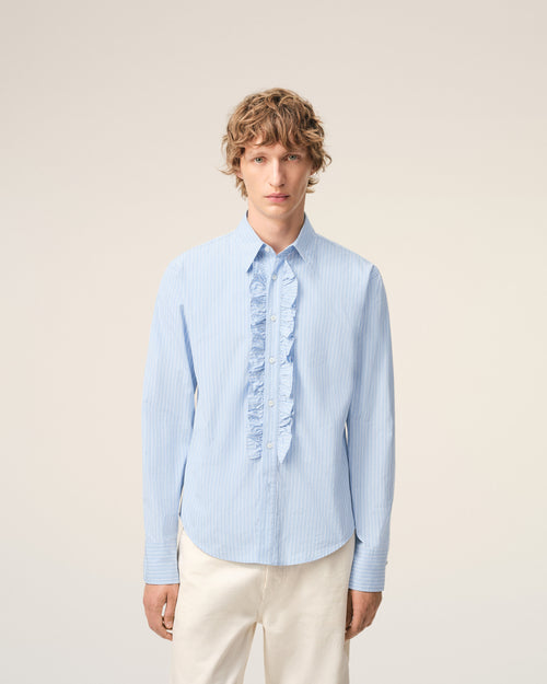 Blue Cotton Long Sleeve Ruffled Adjusted Shirt - 3 - Ami Paris