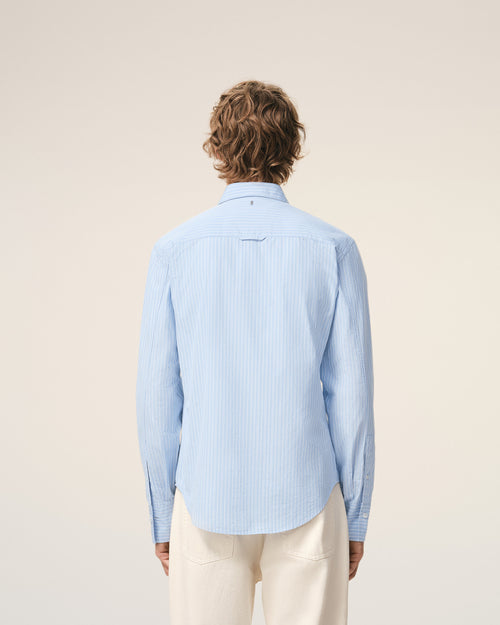 Blue Cotton Long Sleeve Ruffled Adjusted Shirt - 5 - Ami Paris