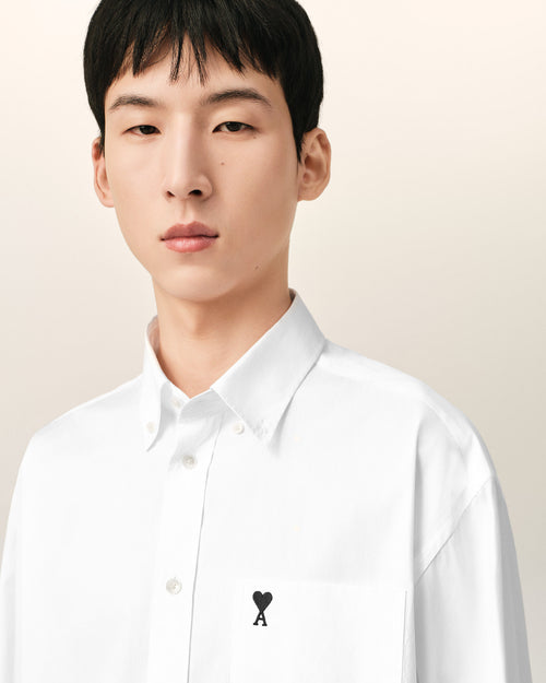 White boxy cotton shirt with Ami de Coeur - Man - 4 - AMI Paris - Ami Paris