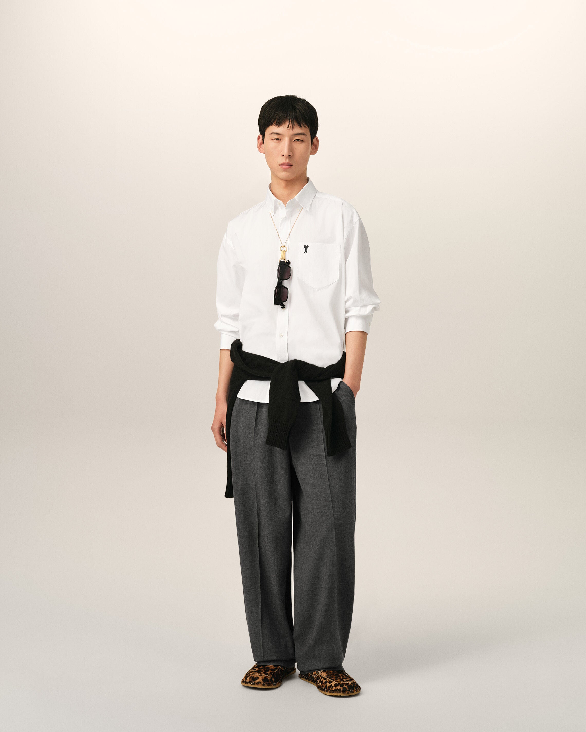 White boxy cotton shirt with Ami de Coeur - 3