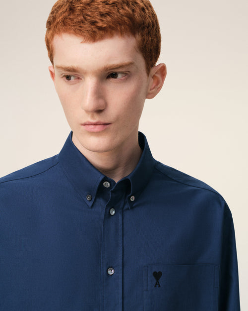 Blue Cotton Boxy Embroidered Ami De Coeur Shirt - Man - 4 - AMI Paris - Ami Paris