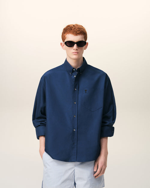 Blue Cotton Boxy Embroidered Ami De Coeur Shirt - 1 - Ami Paris