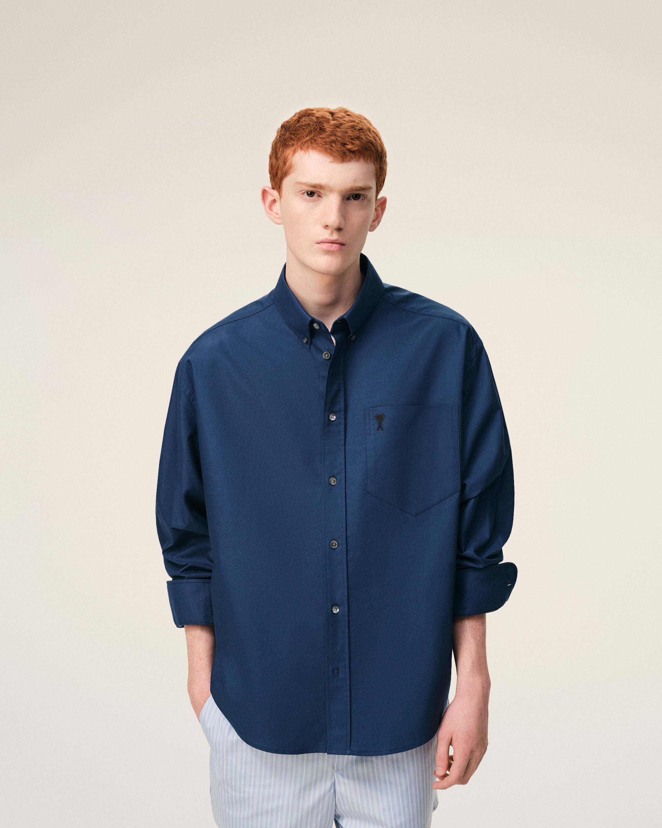 Blue Cotton Boxy Embroidered Ami De Coeur Shirt - 3
