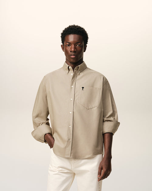 Beige Cotton Boxy Embroidered Ami De Coeur Shirt - 2 - Ami Paris